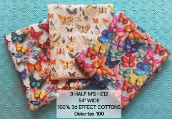 3D effect cottons, butterflies 3 x half metres 100% cottons