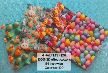 3D effect cottons, Easter 4 x half metres 100% cottons
