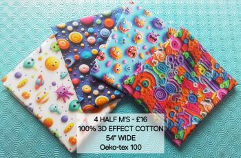 3D effect cottons, Space 4 x half metres 100% cottons