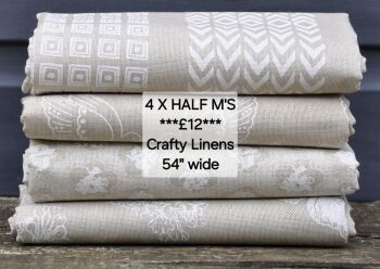 Crafty linen bundle, 4 x half m's, white range.