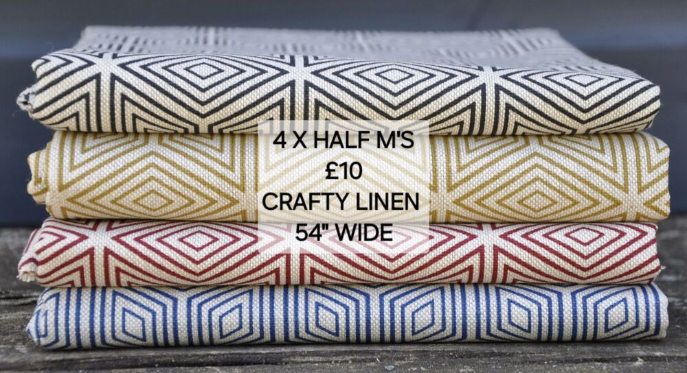 Crafty linen bundle, 4 x half m's, art deco range.