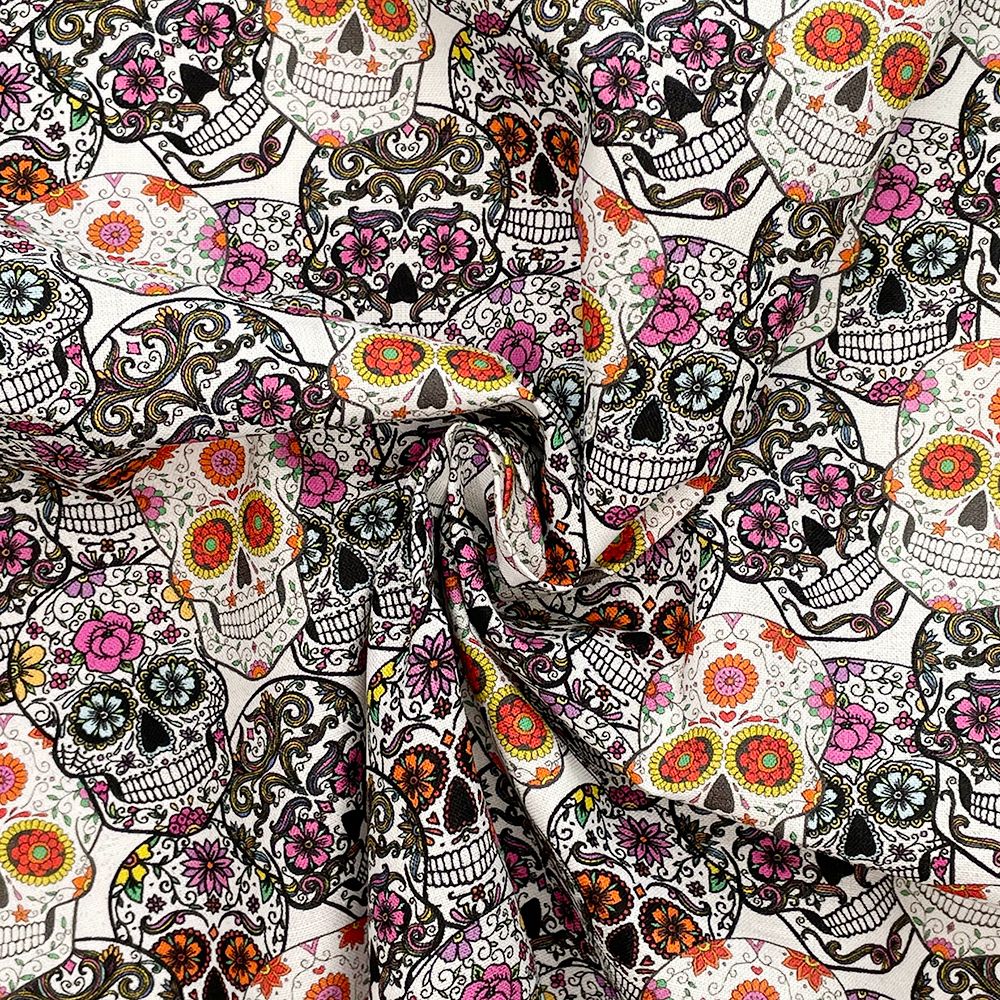 CC257 - Skull Roses Crafty Cottons Digital Printed 100% Cotton