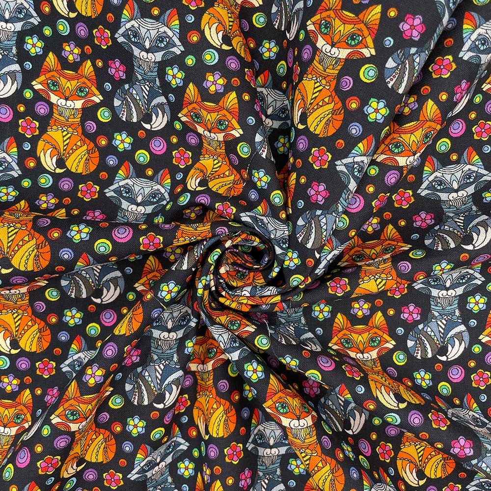 CC313 - Mosaic Fox 140cm wide Crafty Cottons Digital Printed 100% Cotton Fabric