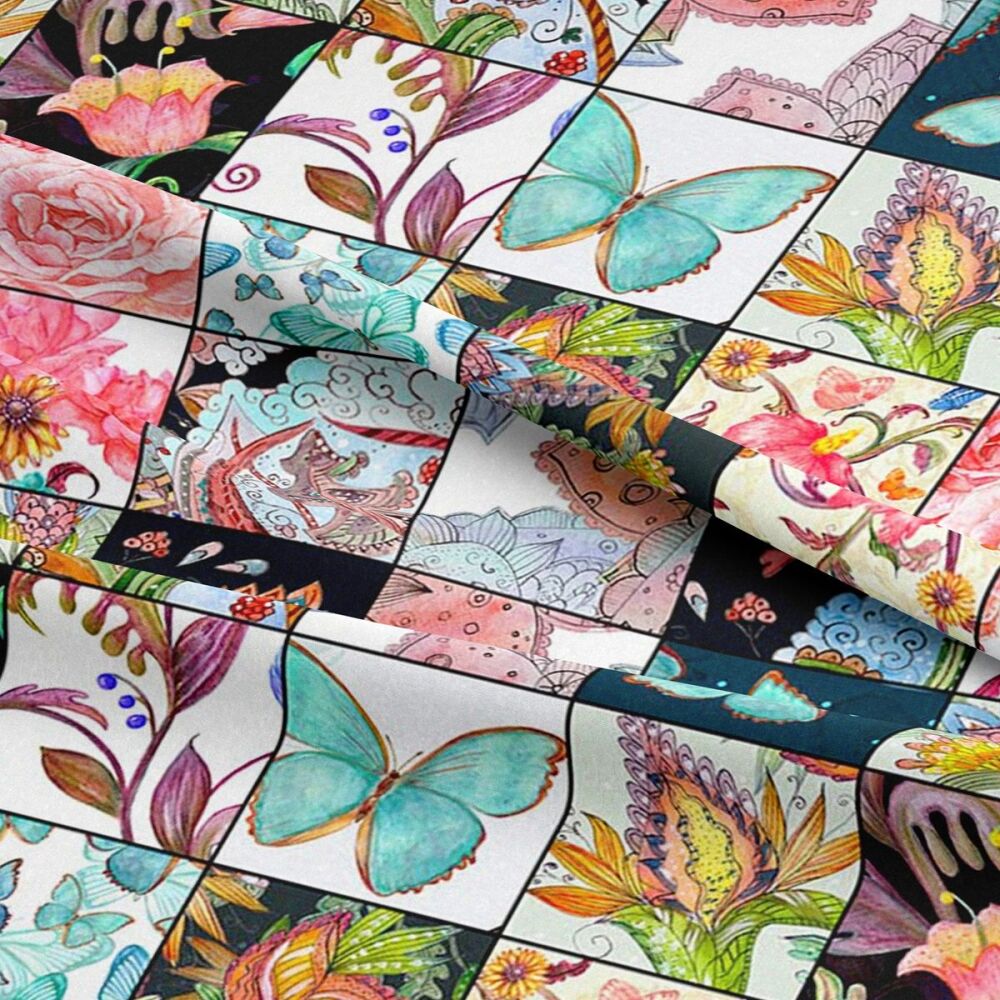 CC451 - Butterfly Patchwork  140cm wide Crafty Cottons Digitally Printed 100% Cotton Fabric