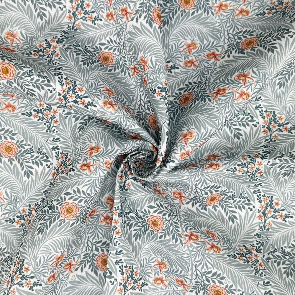 3 Metre pre cut length - 80/20 Polycotton &ndash; [DESIGN 26 William Morris Larkspur blue] &ndash; 112cm Wide