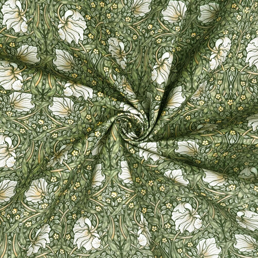 3 Metre pre cut length - 80/20 Polycotton &ndash; [DESIGN 31 William Morris Pimpernel olive] &ndash; 112cm Wide