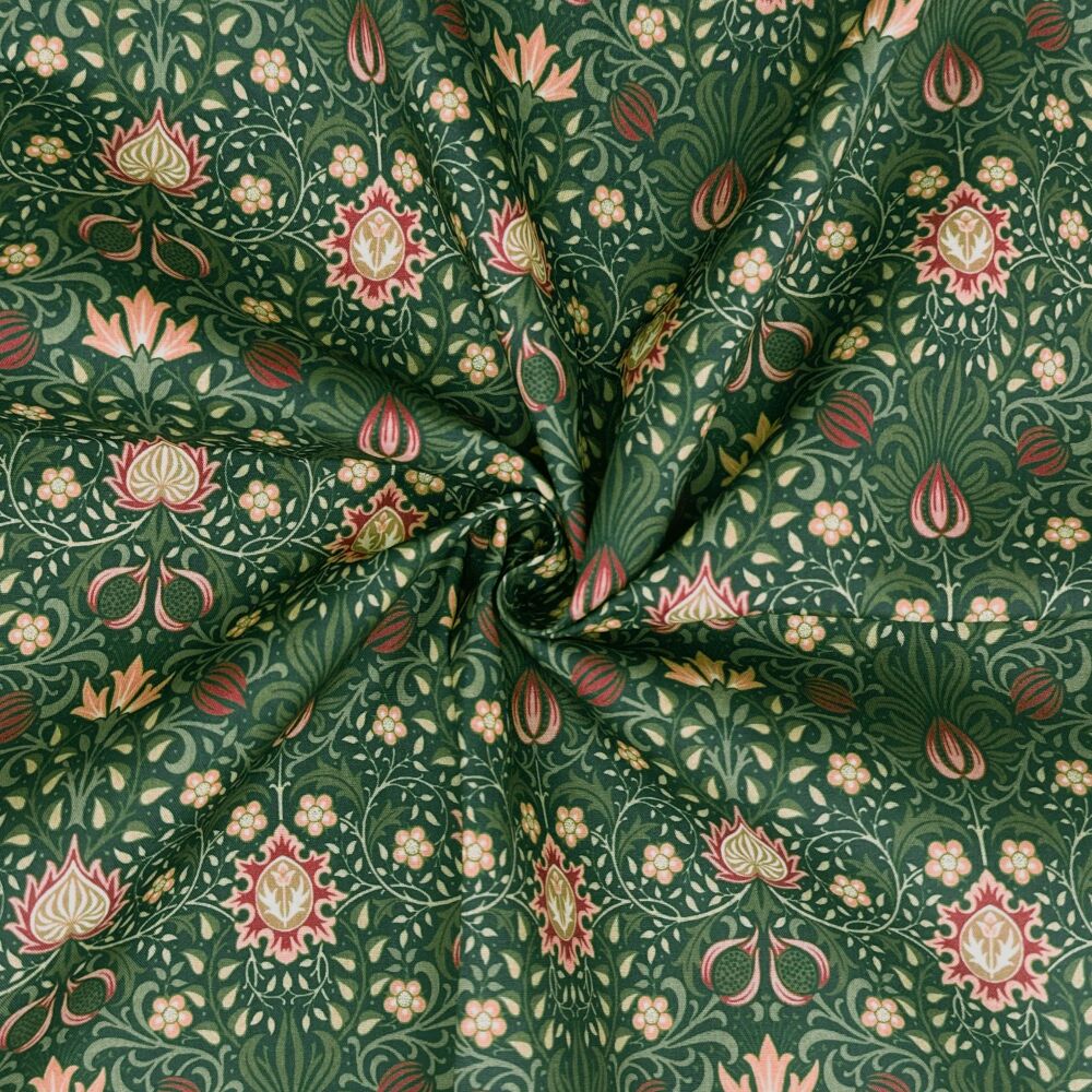 3 Metre pre cut length - 80/20 Polycotton &ndash; [DESIGN 33 William Morris Persian olive] &ndash; 112cm Wide