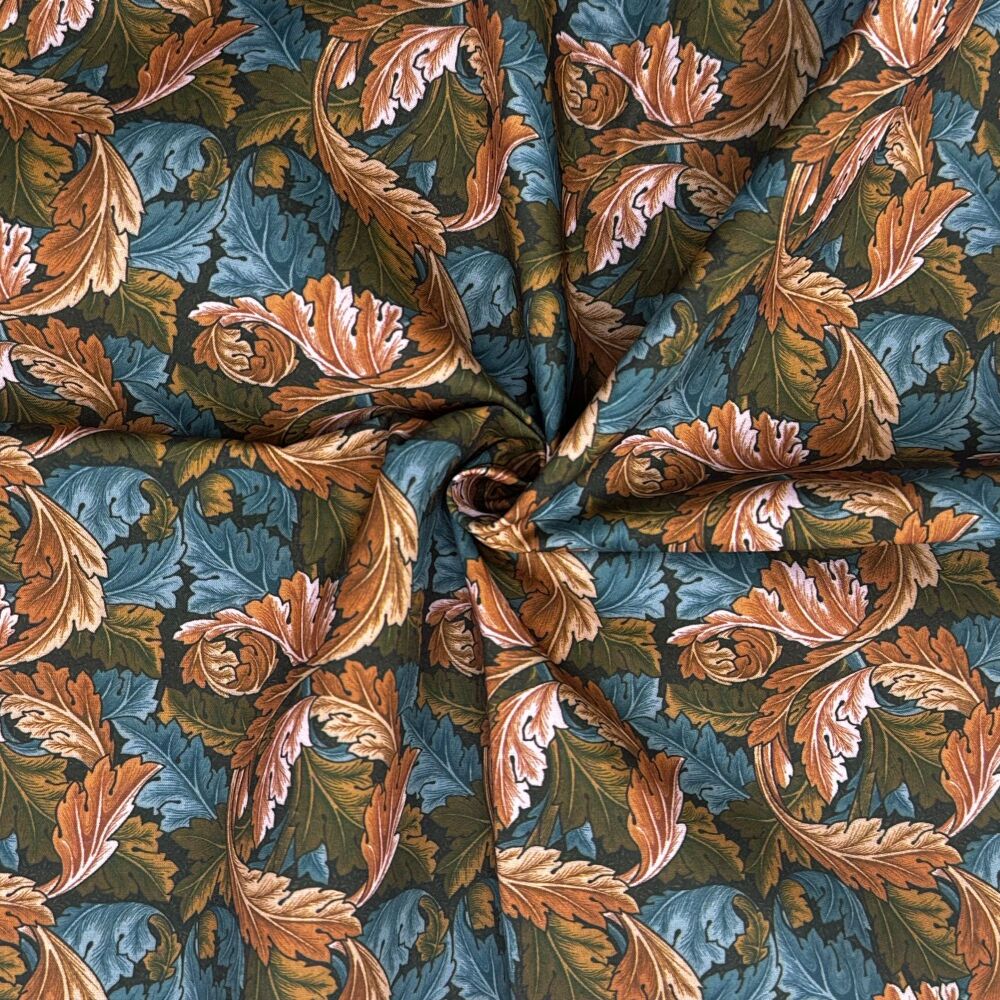 3 Metre pre cut length - 80/20 Polycotton &ndash; [DESIGN 35 William Morris Acanthus azure] &ndash; 112cm Wide