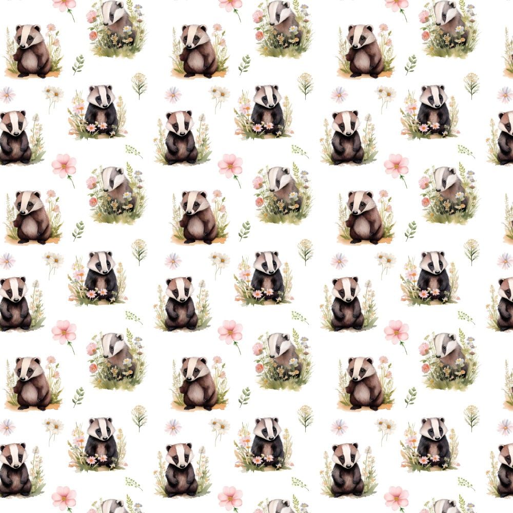 3 Metre pre cut length - 80/20 Polycotton &ndash; [DESIGN 57 Meadow badger] &ndash; 112cm Wide