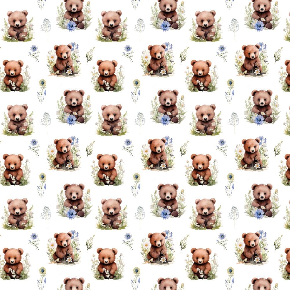 3 Metre pre cut length - 80/20 Polycotton &ndash; [DESIGN 58 Meadow bear] &ndash; 112cm Wide