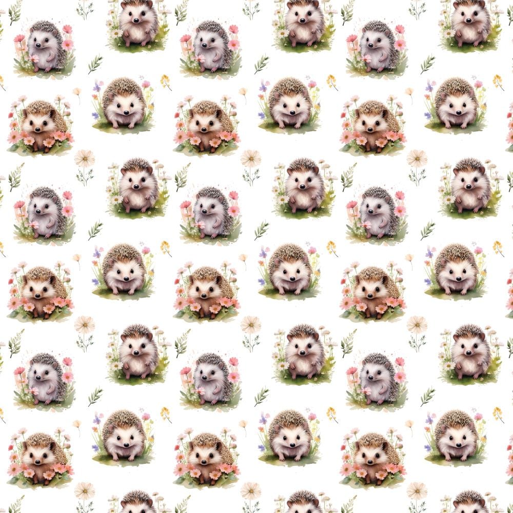 3 Metre pre cut length - 80/20 Polycotton &ndash; [DESIGN 61 Meadow hedgehog] &ndash; 112cm Wide
