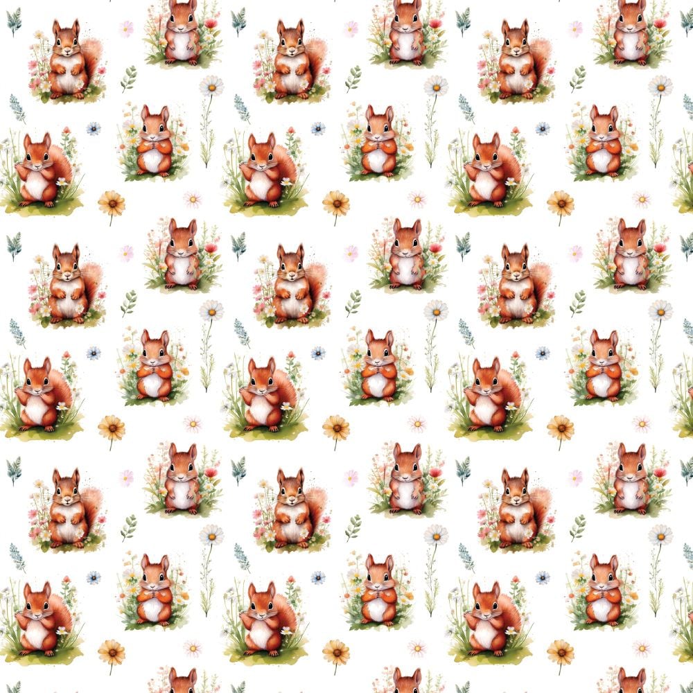 3 Metre pre cut length - 80/20 Polycotton &ndash; [DESIGN 62 Meadow squirrel] &ndash; 112cm Wide