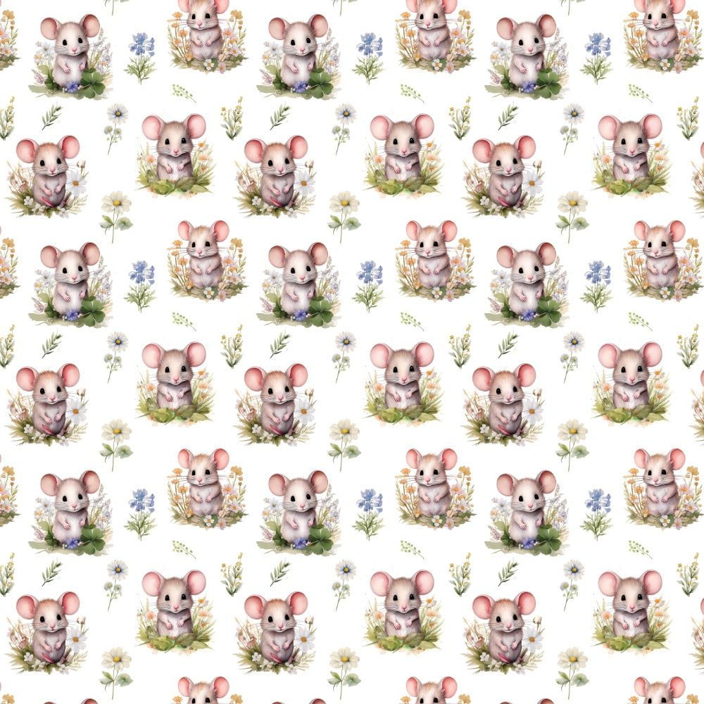 3 Metre pre cut length - 80/20 Polycotton &ndash; [DESIGN 63 Meadow mouse] &ndash; 112cm Wide