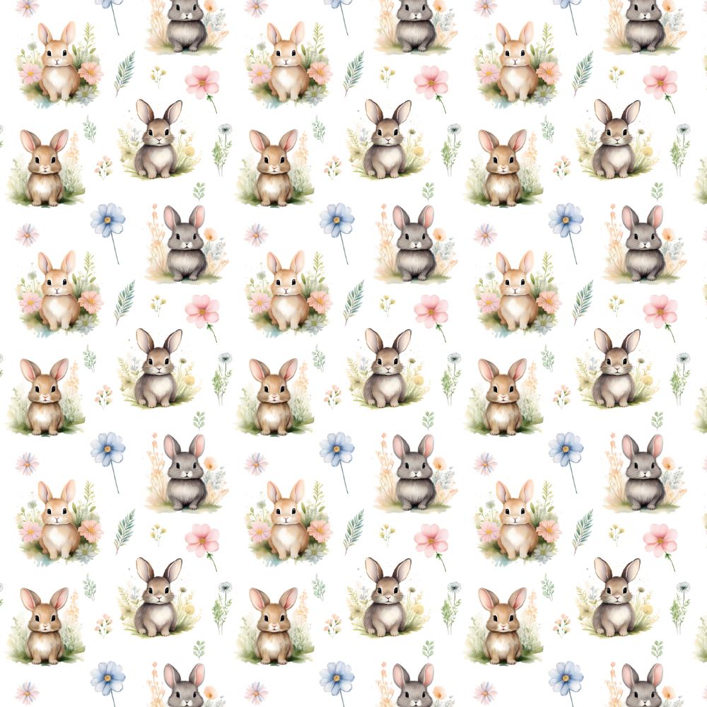 3 Metre pre cut length - 80/20 Polycotton &ndash; [DESIGN 64 Meadow bunny] &ndash; 112cm Wide
