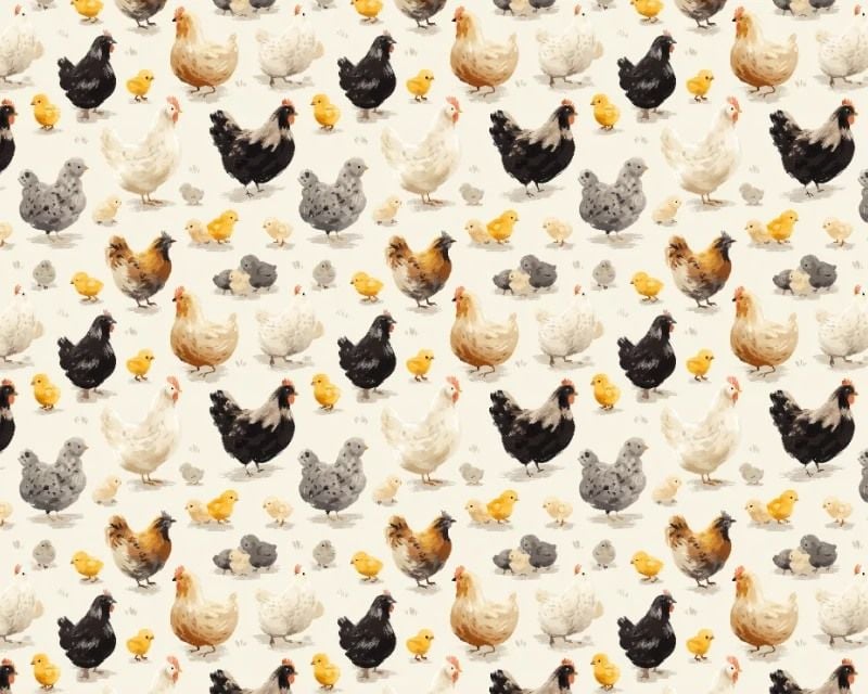 3 Metre pre cut length - 80/20 Polycotton &ndash; [DESIGN 71 Farmyard chickens] &ndash; 112cm Wide