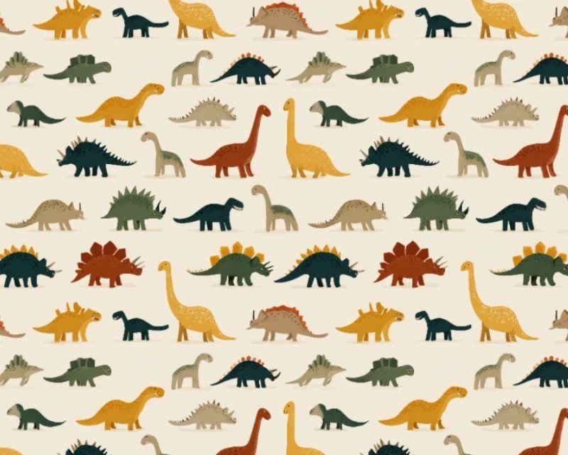 3 Metre pre cut length - 80/20 Polycotton &ndash; [DESIGN 76 Dinos on cream] &ndash; 112cm Wide