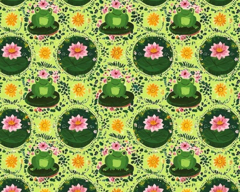 3 Metre pre cut length - 80/20 Polycotton &ndash; [DESIGN 78 Lilypad frogs] &ndash; 112cm Wide