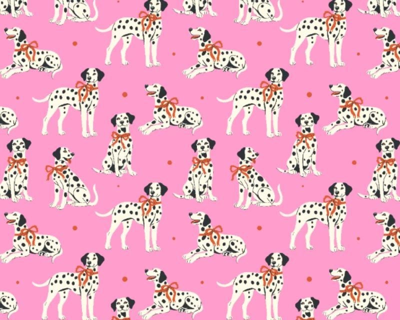 3 Metre pre cut length - 80/20 Polycotton &ndash; [DESIGN 81 Dalmations on pink] &ndash; 112cm Wide
