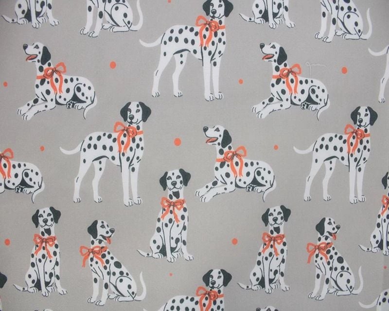 3 Metre pre cut length - 80/20 Polycotton &ndash; [DESIGN 82 Dalmations on grey] &ndash; 112cm Wide