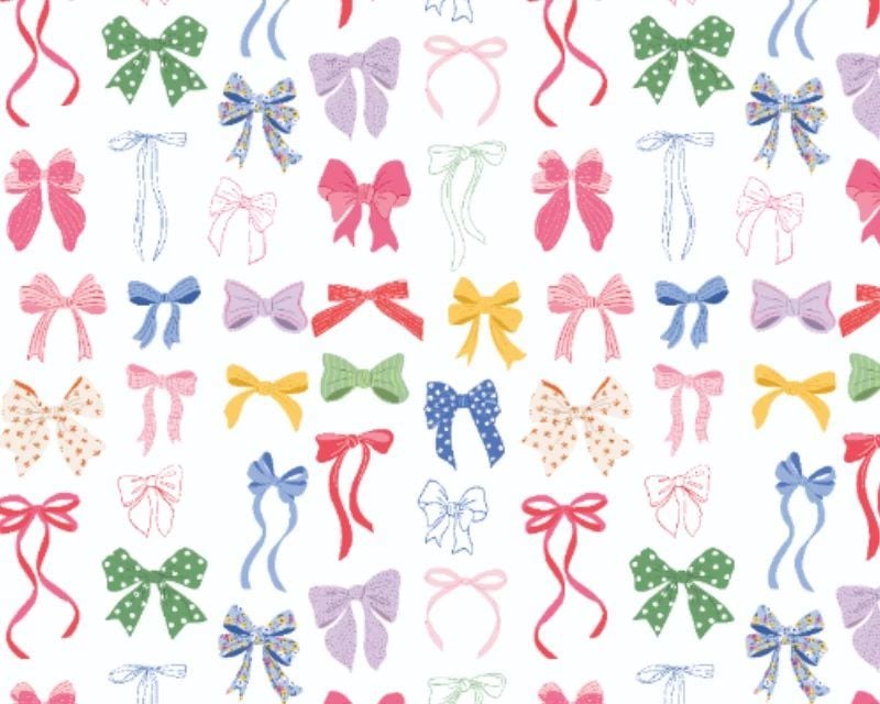 3 Metre pre cut length - 80/20 Polycotton &ndash; [DESIGN 84 bows on white] &ndash; 112cm Wide