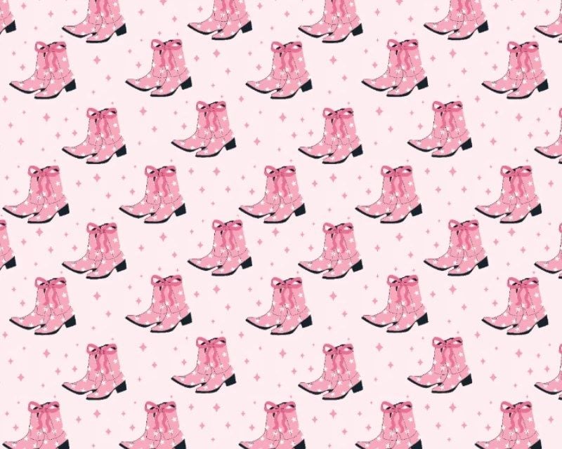 3 Metre pre cut length - 80/20 Polycotton &ndash; [DESIGN 85 Cowboy boots on pink] &ndash; 112cm Wide
