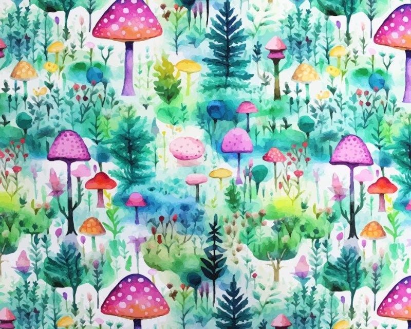 3 Metre pre cut length - 80/20 Polycotton &ndash; [DESIGN 87 Mushroom woodland] &ndash; 112cm Wide