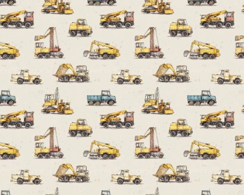 3 Metre pre cut length - 80/20 Polycotton &ndash; [DESIGN 88 construction vehicles] &ndash; 112cm Wide
