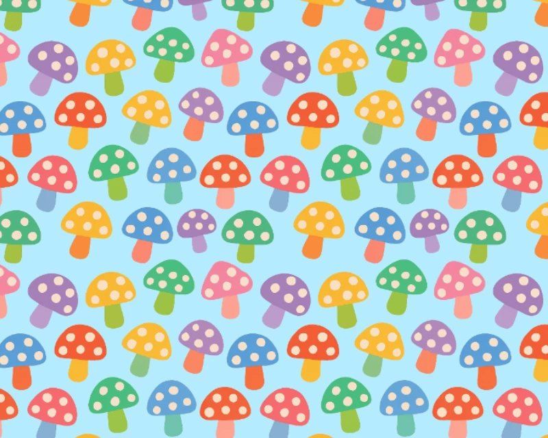 3 Metre pre cut length - 80/20 Polycotton &ndash; [DESIGN 89 mushrooms on blue] &ndash; 112cm Wide