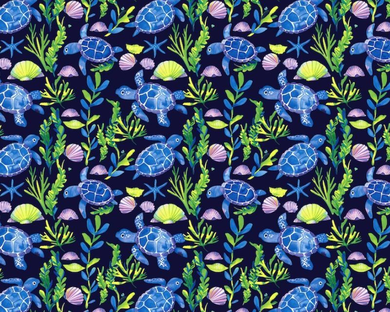 3 Metre pre cut length - 80/20 Polycotton &ndash; [DESIGN 92 blue turtles] &ndash; 112cm Wide