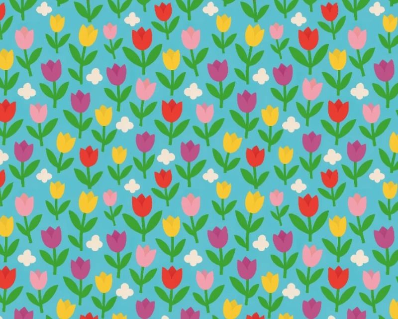 3 Metre pre cut length - 80/20 Polycotton &ndash; [DESIGN 94 Tulips] &ndash; 112cm Wide