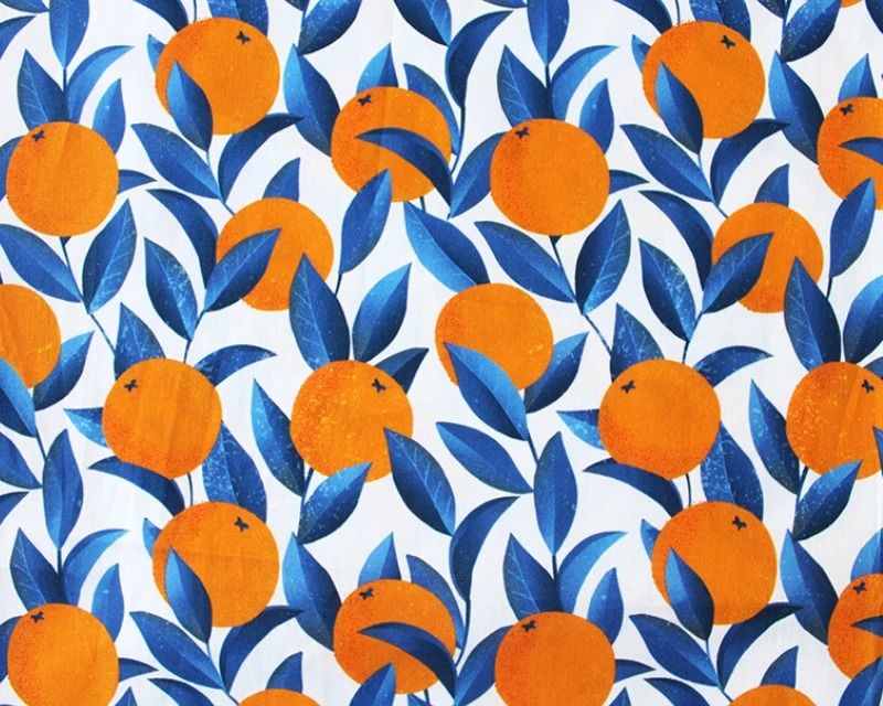 3 Metre pre cut length - 80/20 Polycotton &ndash; [DESIGN 96 Orange tree] &ndash; 112cm Wide