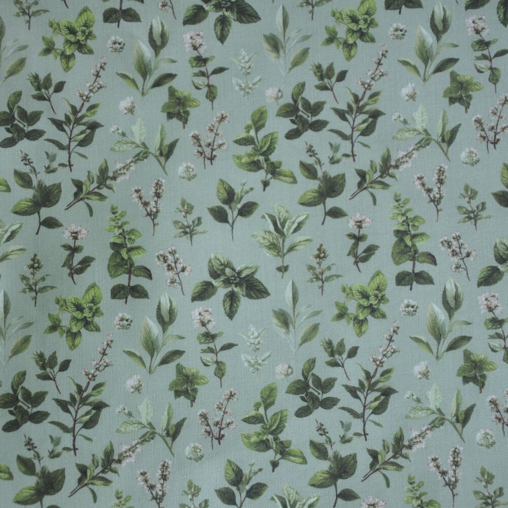 3 Metre pre cut length - 80/20 Polycotton &ndash; [DESIGN 101 Leaves on green] &ndash; 112cm Wide