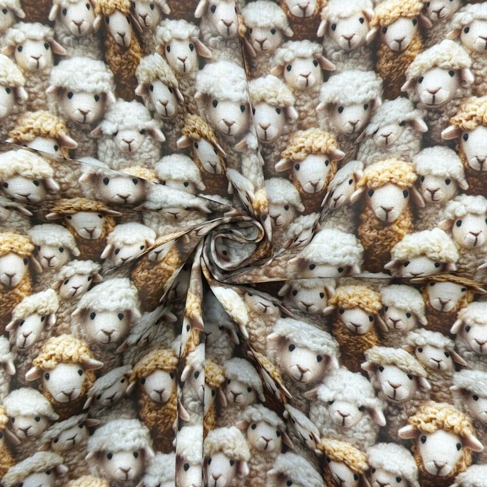 3 Metre pre cut length - 80/20 Polycotton &ndash; [DESIGN 102 Sheep] &ndash; 112cm Wide