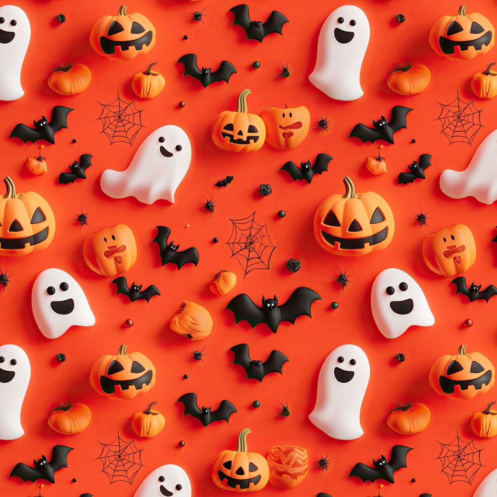 3m Pre-Cut 100% Cotton Fabric &ndash; [3D effect ghosts, bats and pumpkins] &ndash; 140cm Wide