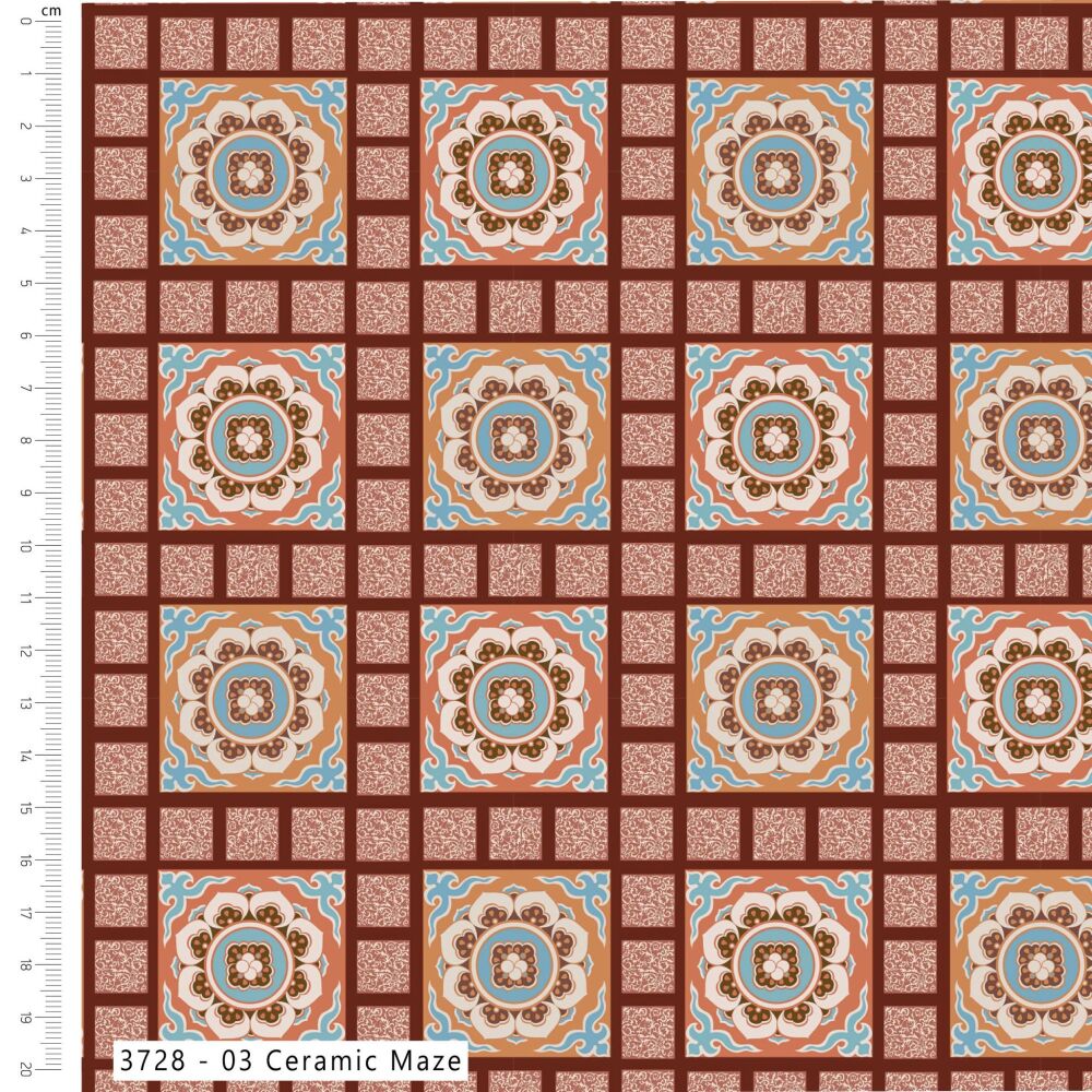 3m Pre-Cut 100% Cotton Fabric &ndash; [Ceramic maze by Craft Cotton Co'] &ndash; 114cm Wide