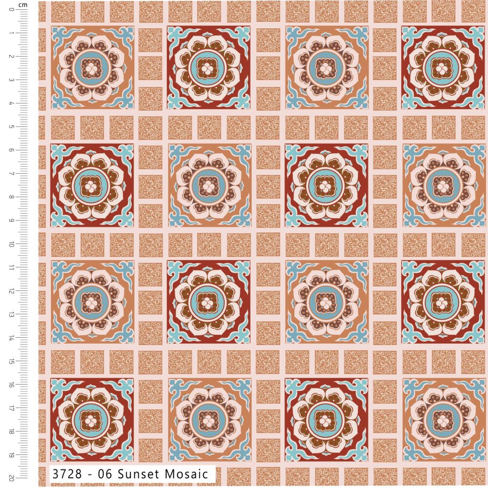 3m Pre-Cut 100% Cotton Fabric &ndash; [Sunset mosaic by Craft Cotton Co'] &ndash; 114cm Wide