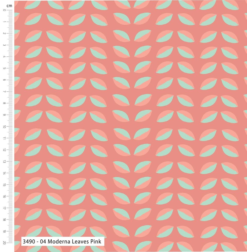 3m Pre-Cut 100% Cotton Fabric &ndash; [Moderna leaves pink by Craft Cotton Co'] &ndash; 114cm Wide