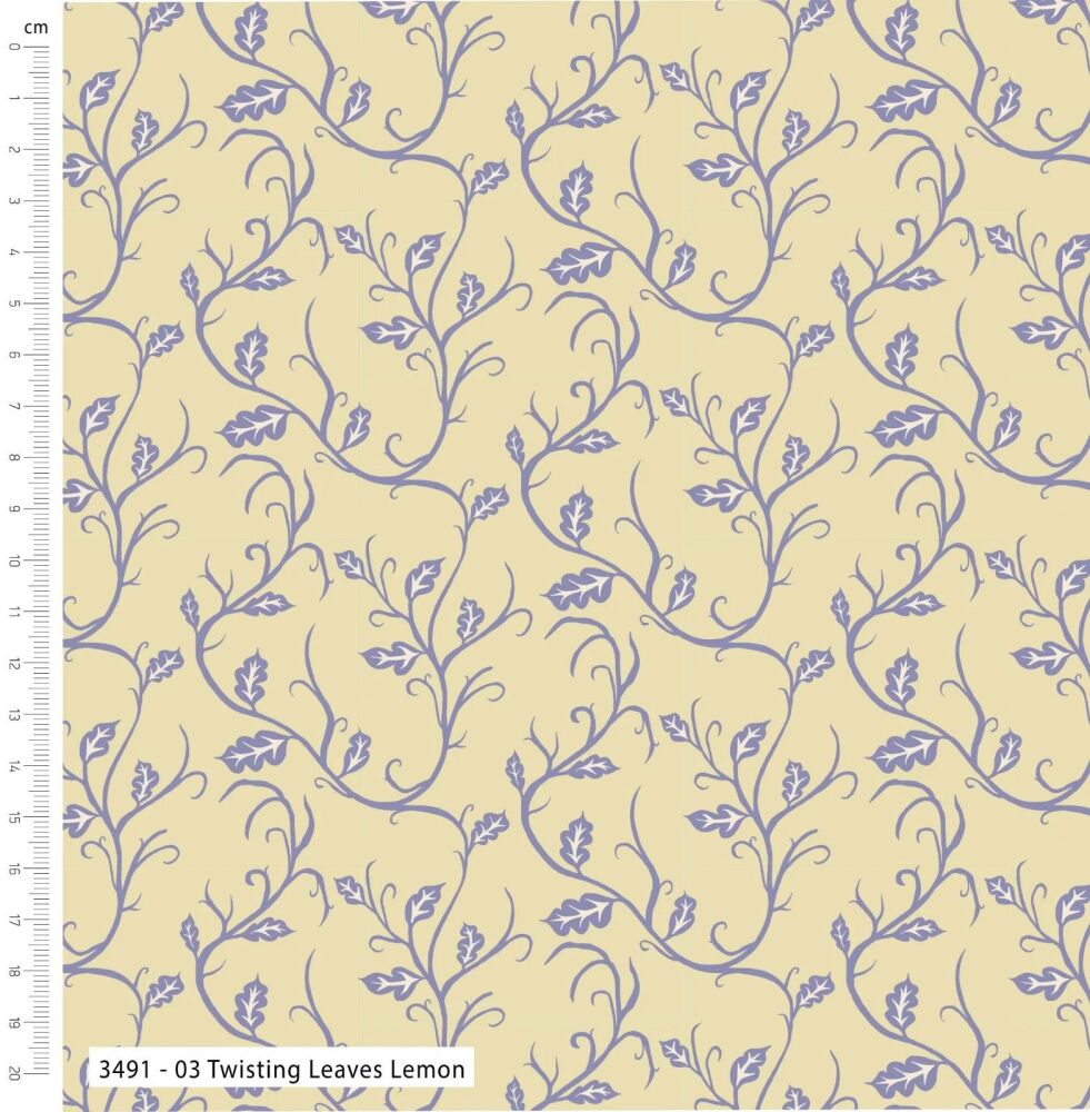 3m Pre-Cut 100% Cotton Fabric &ndash; [Twisting leaves lemon by Craft Cotton Co'] &ndash; 114cm Wide