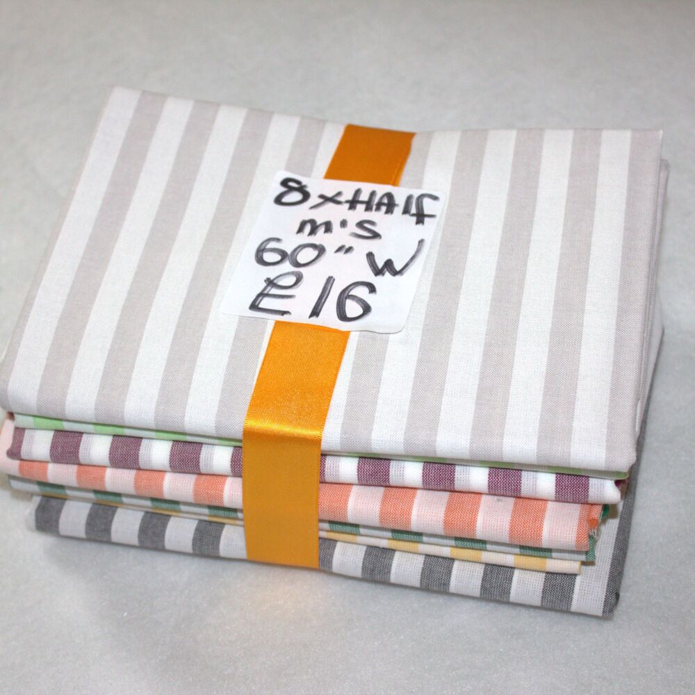 Crafty cotton - 8x half metres stripes bundle 60" wide