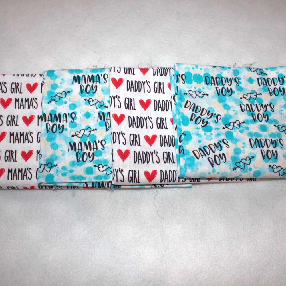 Crafty cotton - 4x half metres mamas girl/boy and daddy's girl/boy bundle 54" wide