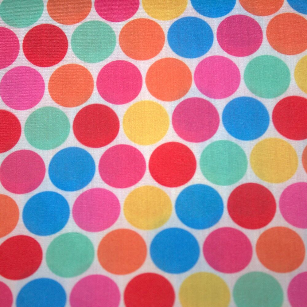 3 Metre pre cut length - 80/20 Polycotton &ndash; [DESIGN 118 Large coloured polka dots] &ndash; 112cm Wide