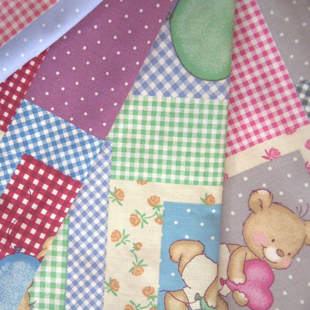 Texco cottons - 4 x 1m FULL metres teddies and Gingham 54" wide - 1m of 4 designs DFL