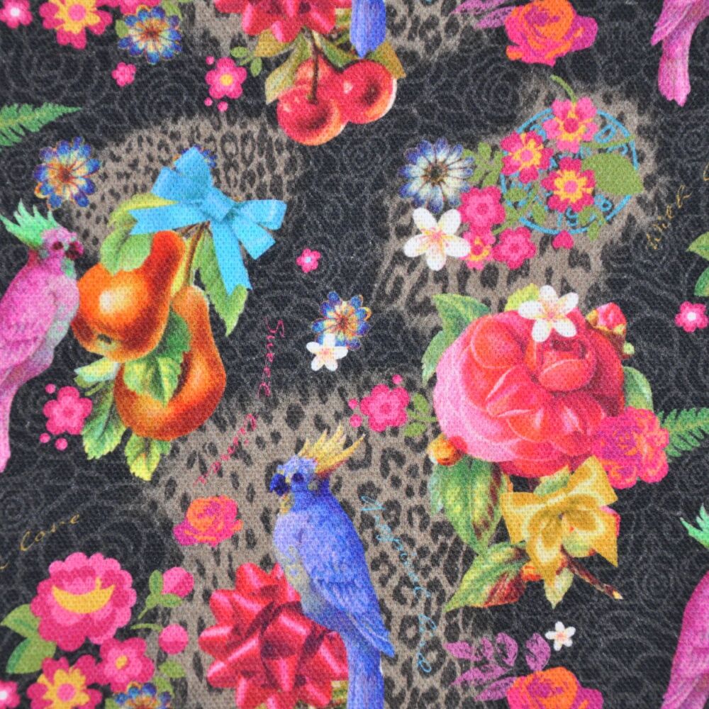 Canvas twill with a brushed face, med weight for cushions, bags etc. 3 METRE PRE CUT length, 54 inch wide [tropical bird] DFL