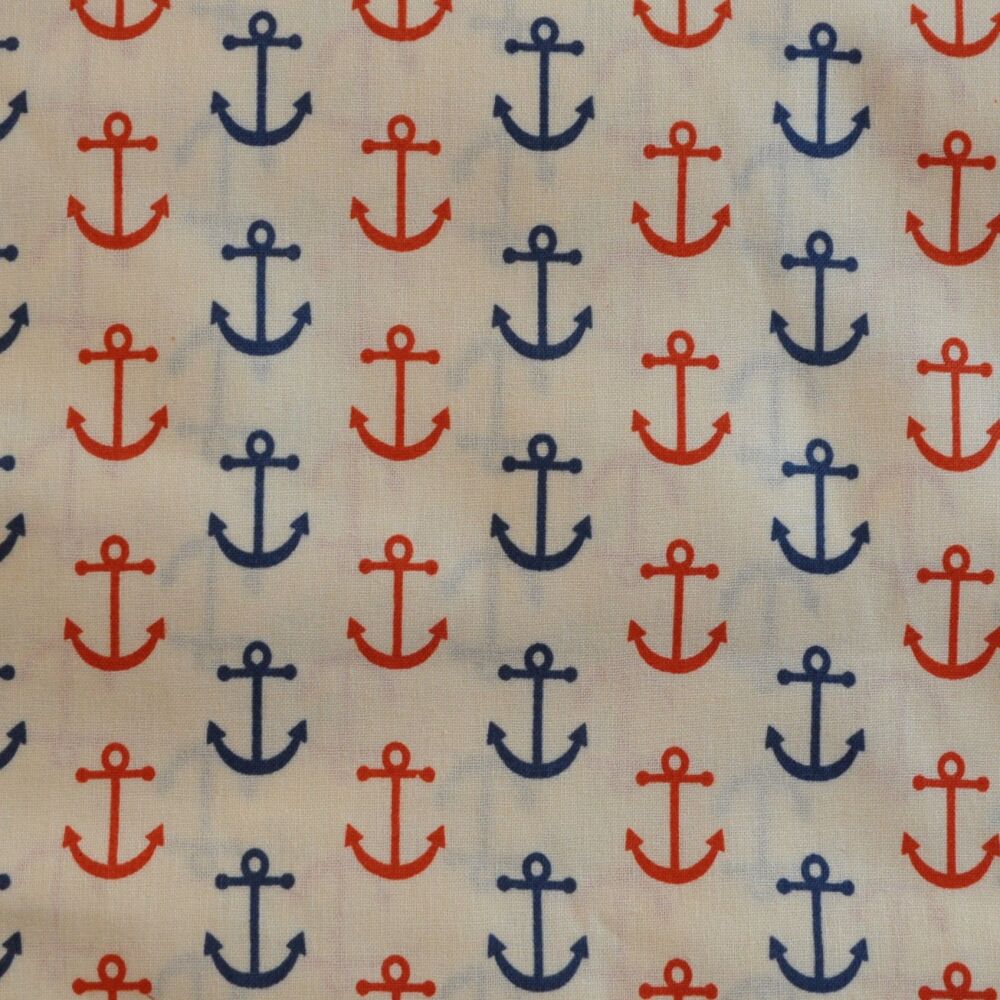 3m Pre-Cut 100% Cotton Fabric &ndash; [Red and Blue anchors by Craft Cotton Co'] &ndash; 114cm Wide DFL
