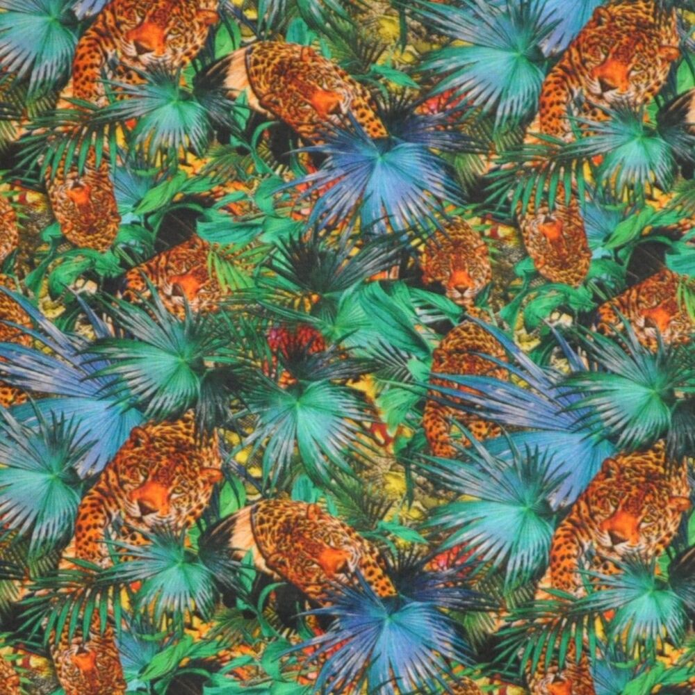 3m Pre-Cut 100% Cotton Fabric &ndash; [Jungle leaves and cheetahs] &ndash; 140cm Wide DFL