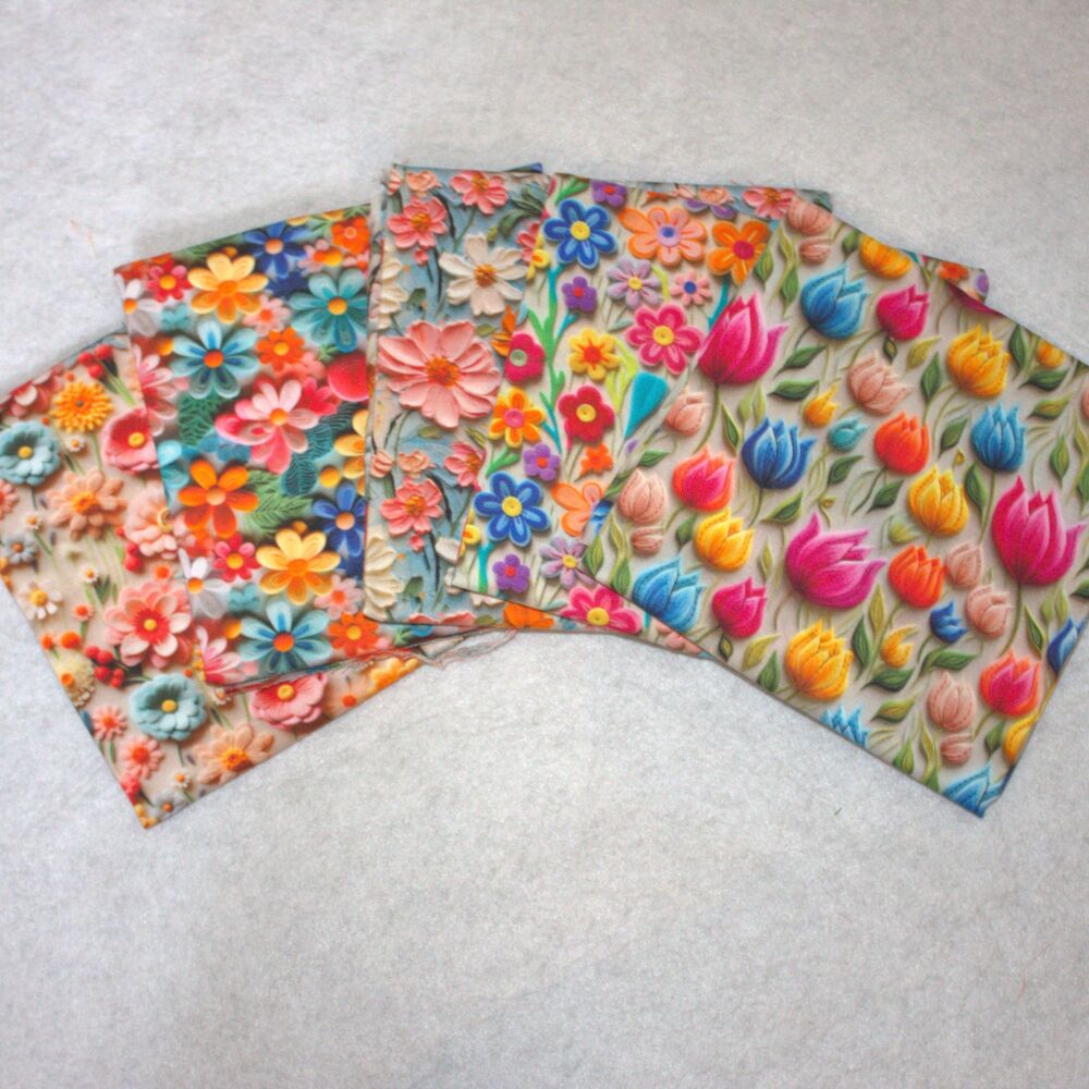 3D effect flowers and tulips - 5x half metre bundle 54" wide