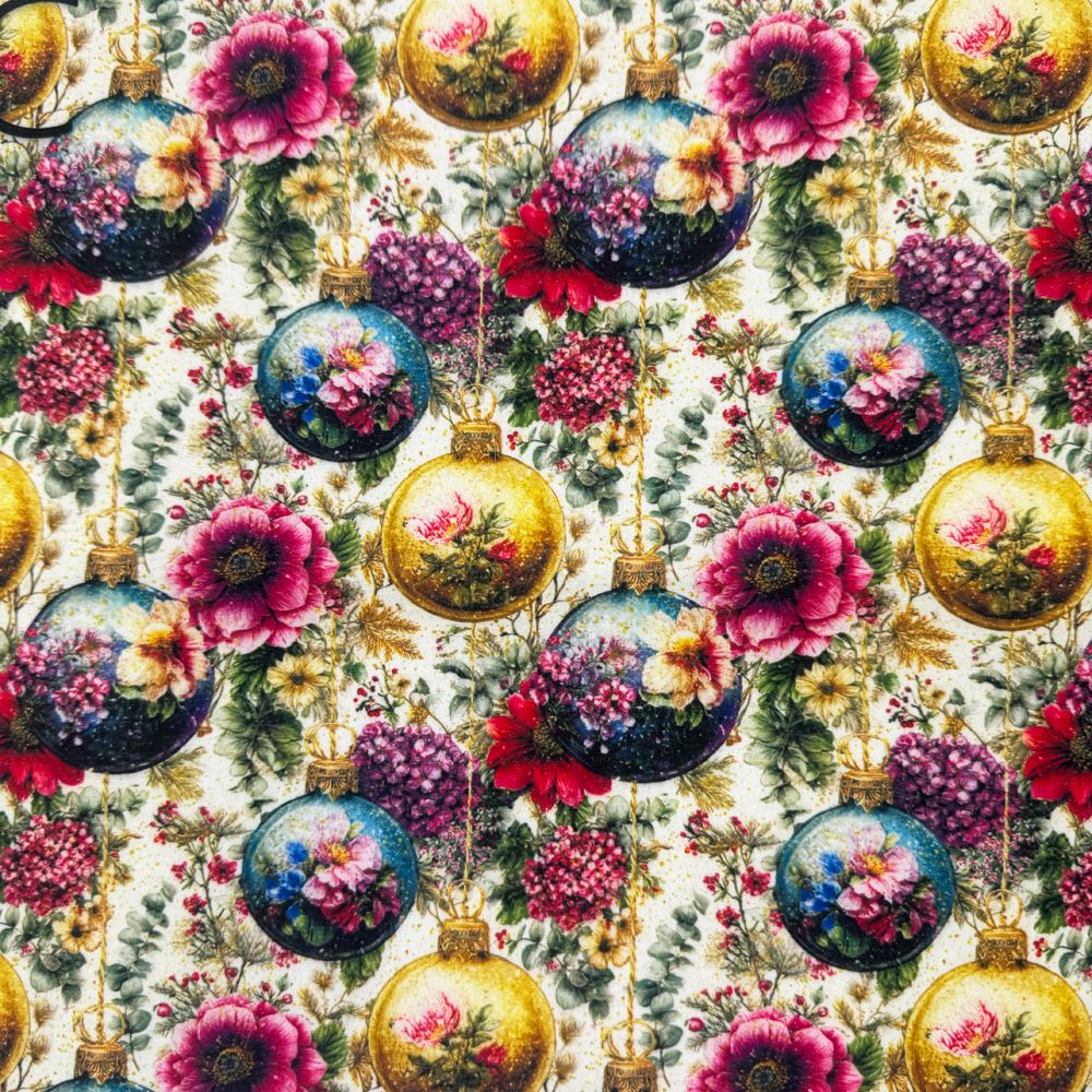 3 Metre pre cut length - 80/20 Polycotton &ndash; [DESIGN 121 Bauble Blooms] &ndash; 112cm Wide