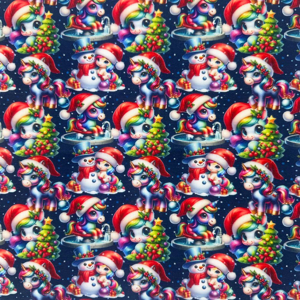 3 Metre pre cut length - 80/20 Polycotton &ndash; [DESIGN 123 Christmas unicorns] &ndash; 112cm Wide