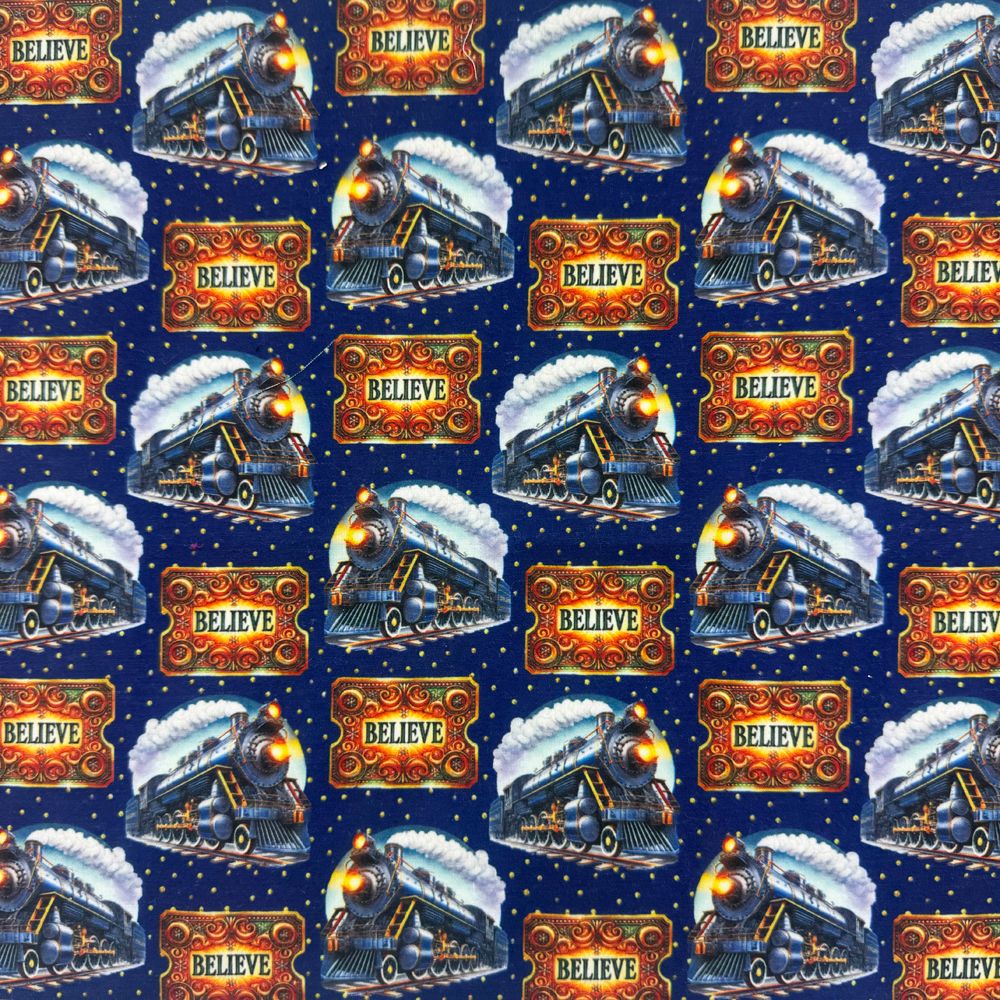 3 Metre pre cut length - 80/20 Polycotton &ndash; [DESIGN 127 Christmas Express] &ndash; 112cm Wide