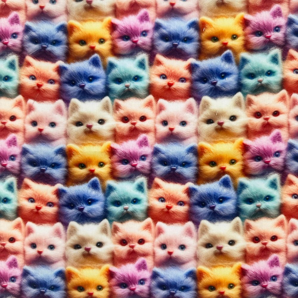 3 Metre pre cut length - 80/20 Polycotton &ndash; [DESIGN 132 3d Cats] &ndash; 112cm Wide